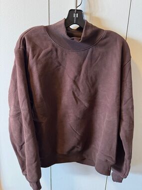 Women's Brown Turtleneck Sweatshirt - Classic Mock Neck